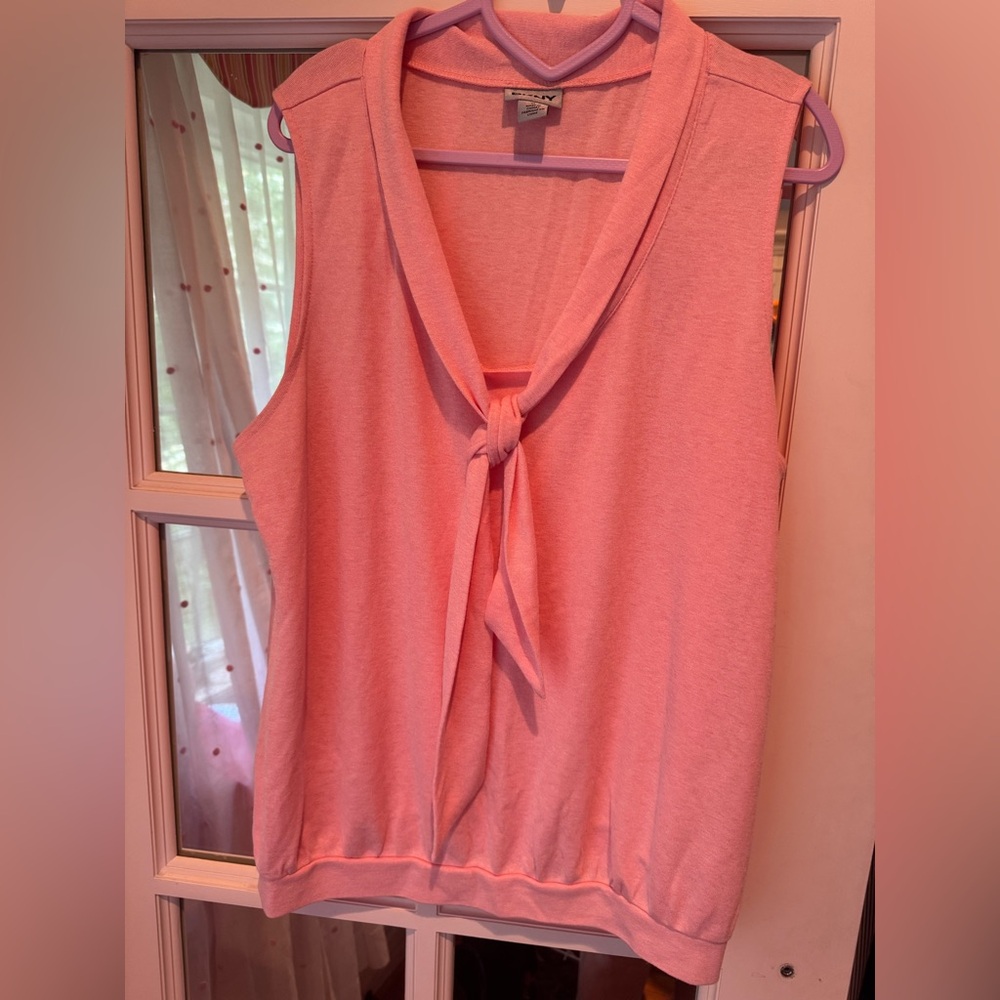DKNY Tie neck Top pink sleeveless pullover blouse XL knot sailor v-neck t-shirt